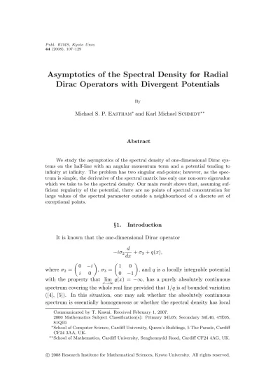 Asymptotics Of The Spectral Density For Radial Dirac Operators With