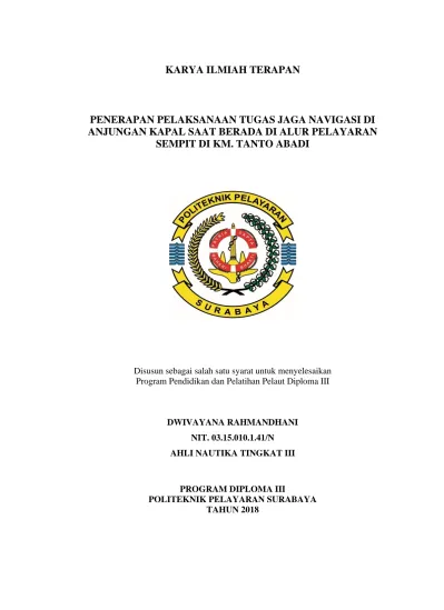 Penerapan Pelaksanaan Tugas Jaga Navigasi Di Anjungan Kapal Saat Berada