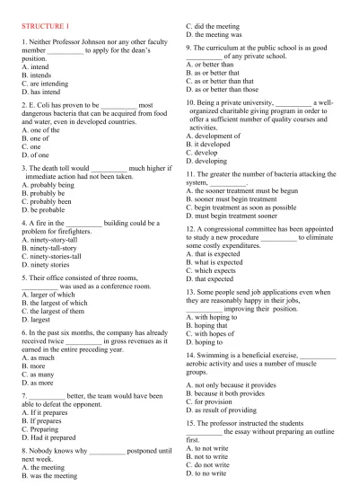 Structure Comprehension Toefl Pdf