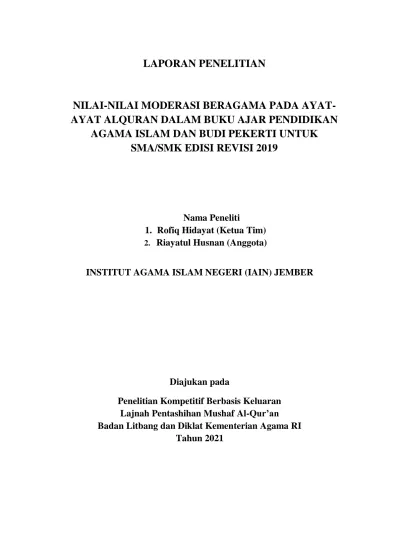 LAPORAN PENELITIAN NILAI NILAI MODERASI BERAGAMA PADA AYAT AYAT ALQURAN