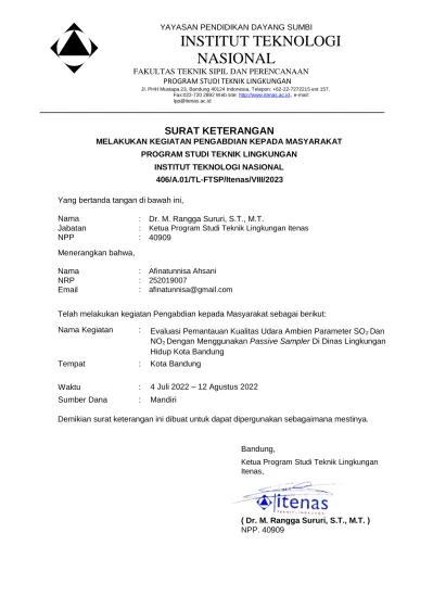 LAPORAN PKM EVALUASI PEMANTAUAN KUALITAS UDARA AMBIEN PARAMETER SO2