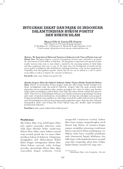 Integrasi Zakat Dan Pajak Di Indonesia Dalam Tinjauan Hukum Positif Dan