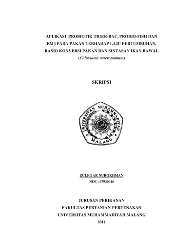 APLIKASI PROBIOTIK TIGER BAC PROBIO FISH DAN EM4 PADA PAKAN TERHADAP