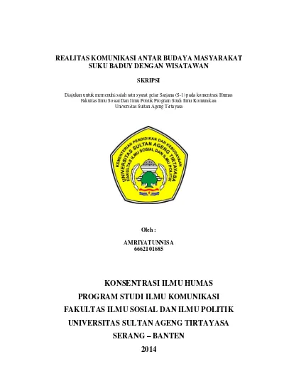 Realitas Komunikasi Antar Budaya Masyarakat Suku Baduy Dengan Wisatawan