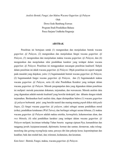 Analisis Bentuk Fungsi Dan Makna Wacana Gaguritan Aji Palayon