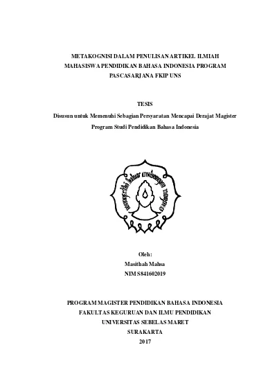Metakognisi Dalam Penulisan Artikel Ilmiah Mahasiswa Pendidikan Bahasa