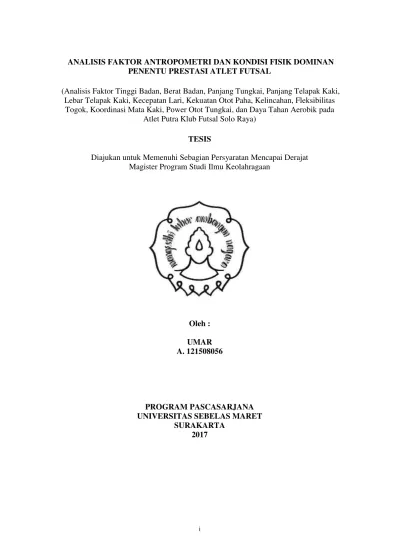 ANALISIS FAKTOR ANTROPOMETRI DAN KONDISI FISIK DOMINAN PENENTU PRESTASI