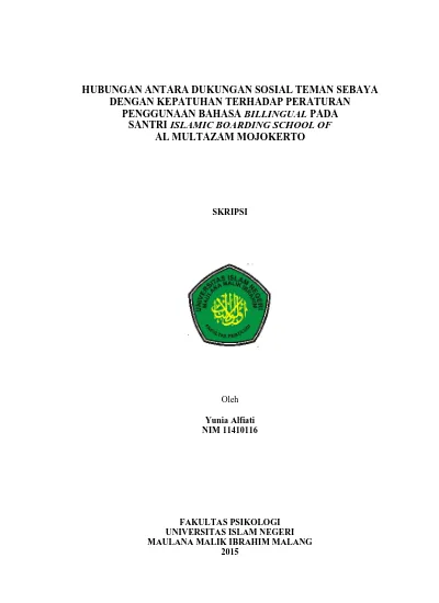 Hubungan Antara Dukungan Sosial Teman Sebaya Dengan Kepatuhan Terhadap