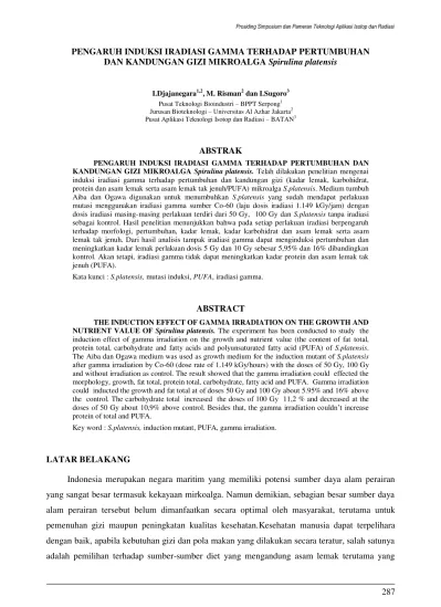 PENGARUH INDUKSI IRADIASI GAMMA TERHADAP PERTUMBUHAN DAN KANDUNGAN GIZI