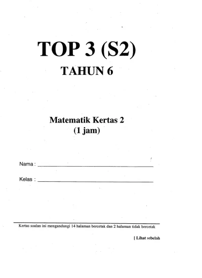 Percubaan Upsr Matematik Pahang Sumber Pendidikan Mt K2 Pahang