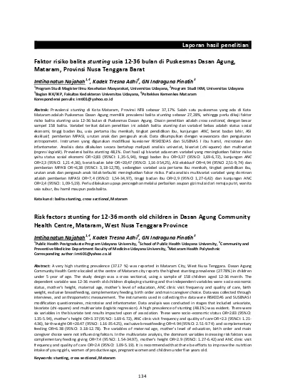 Faktor Risiko Balita Stunting Usia 12 36 Bulan Di Puskesmas Dasan Agung