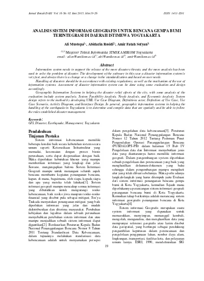 Analisis Sistem Informasi Geografis Untuk Bencana Gempa Bumi