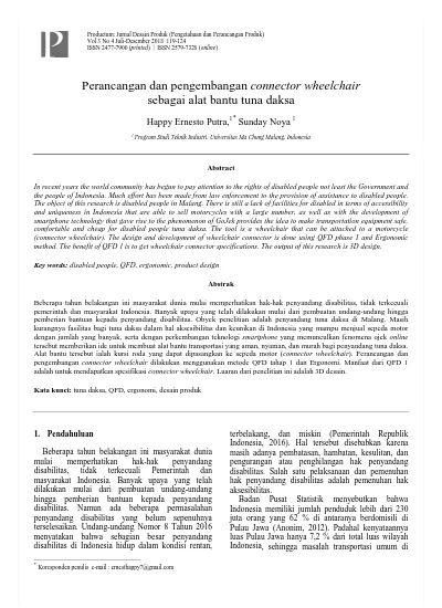 Perancangan Dan Pengembangan Connector Wheelchair Sebagai Alat Bantu