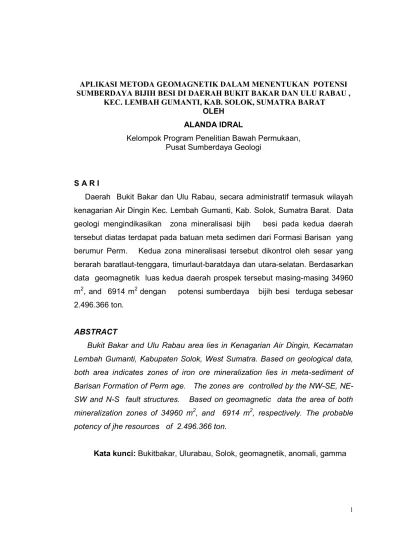 Aplikasi Metoda Geomagnetik Dalam Menentukan Potensi Sumberdaya Bijih