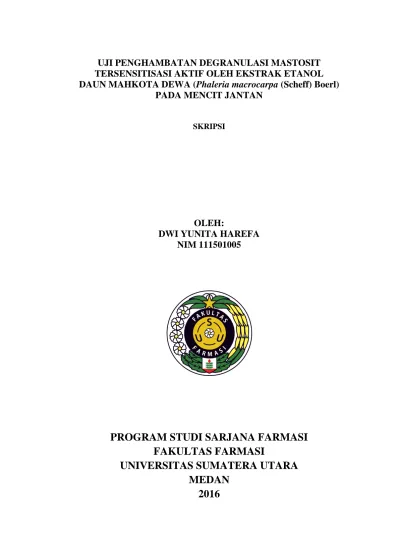 Uji Penghambatan Degranulasi Mastosit Tersensitisasi Aktif Oleh Ekstrak