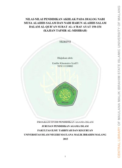 Nilai Nilai Pendidikan Akhlak Pada Dialog Nabi Musa Alaihis Salam Dan