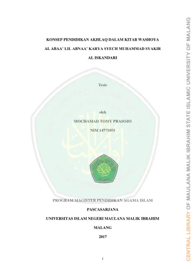 Konsep Pendidikan Akhlaq Dalam Kitab Washoya Al Abaa Lil Abnaa Karya