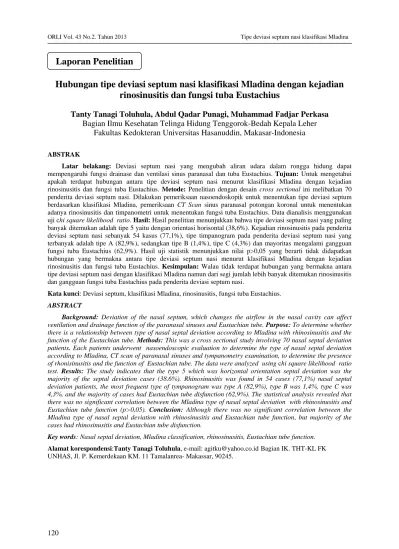 Hubungan Tipe Deviasi Septum Nasi Klasifikasi Mladina Dengan Kejadian