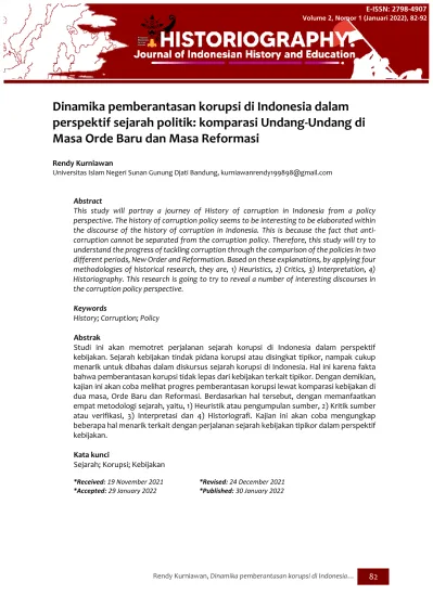 Dinamika Pemberantasan Korupsi Di Indonesia Dalam Perspektif Sejarah