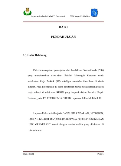 Laporan PSG Prakerin PT PETROKIMIA GRESIK ISI Pdf