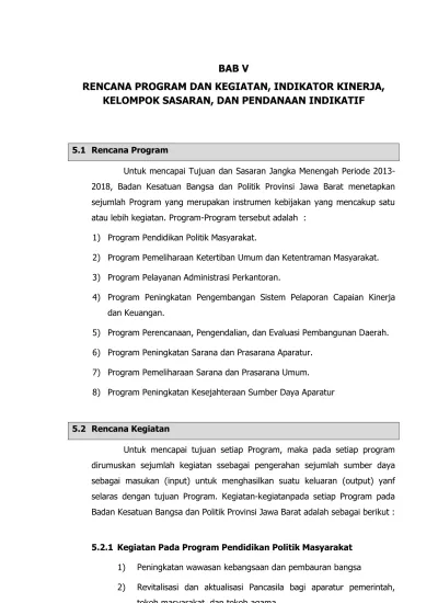 BAB V RENCANA PROGRAM DAN KEGIATAN INDIKATOR KINERJA KELOMPOK SASARAN