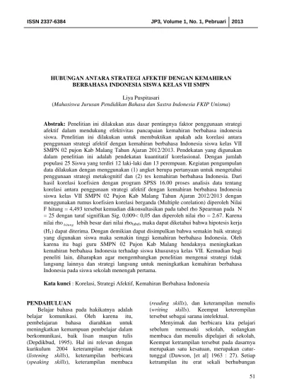 Hubungan Antara Strategi Afektif Dengan Kemahiran Berbahasa Indonesia
