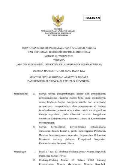 1 DENGAN RAHMAT TUHAN YANG MAHA ESA MENTERI PENDAYAGUNAAN APARATUR