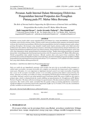 Peranan Audit Internal Dalam Menunjang Efektivitas Pengendalian