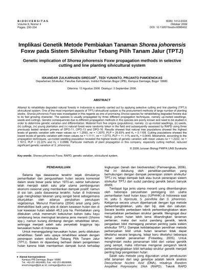 Implikasi Genetik Metode Pembiakan Tanaman Shorea Johorensis Foxw Pada