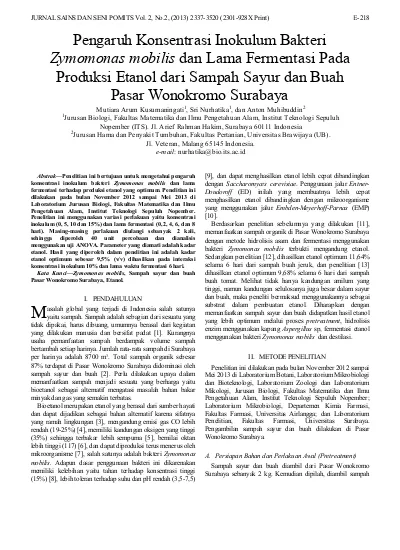 Pengaruh Konsentrasi Inokulum Bakteri Zymomonas Mobilis Dan Lama