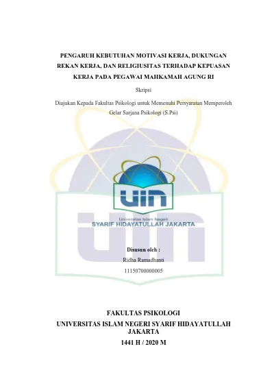 FAKULTAS PSIKOLOGI UNIVERSITAS ISLAM NEGERI SYARIF HIDAYATULLAH JAKARTA