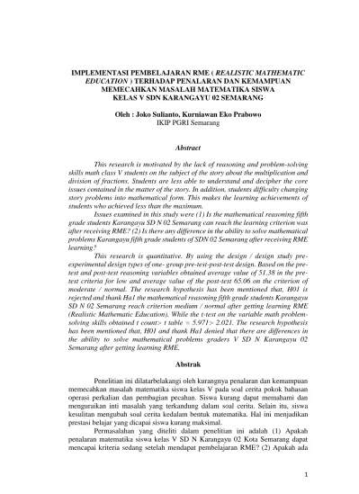 IMPLEMENTASI PEMBELAJARAN RME REALISTIC MATHEMATIC EDUCATION