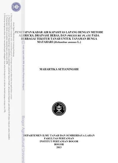 Penetapan Kadar Air Kapasitas Lapang Dengan Metode Alhricks Drainase