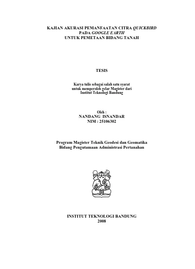 KAJIAN AKURASI PEMANFAATAN CITRA QUICKBIRD PADA GOOGLE EARTH UNTUK