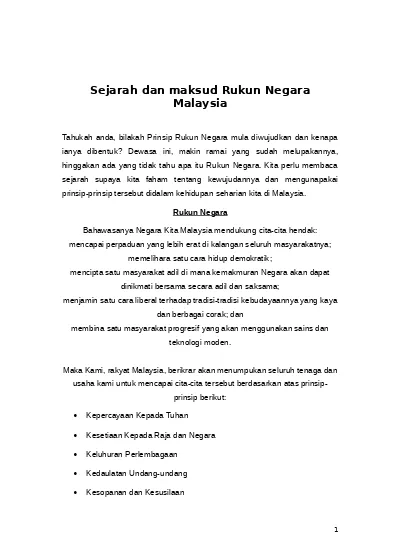 Sejarah Dan Maksud Rukun Negara Malaysia