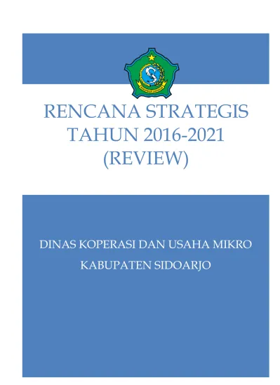 RENCANA STRATEGIS TAHUN REVIEW DINAS KOPERASI DAN USAHA MIKRO