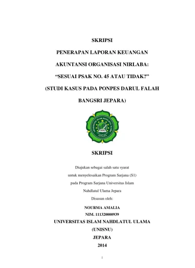 Skripsi Penerapan Laporan Keuangan Akuntansi Organisasi Nirlaba Sesuai