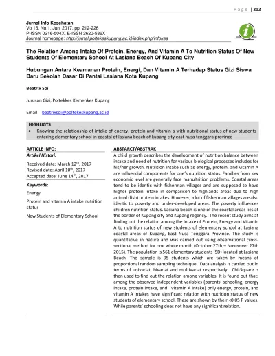 View Of Hubungan Antara Keamanan Protein Energi Dan Vitamin A