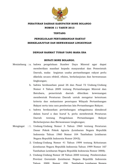 PERATURAN DAERAH KABUPATEN BONE BOLANGO NOMOR 11 TAHUN 2013 TENTANG