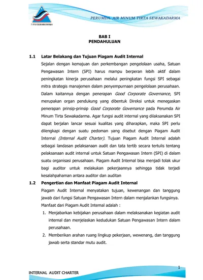 PERUMDA AIR MINUM TIRTA SEWAKADARMA BAB I PENDAHULUAN