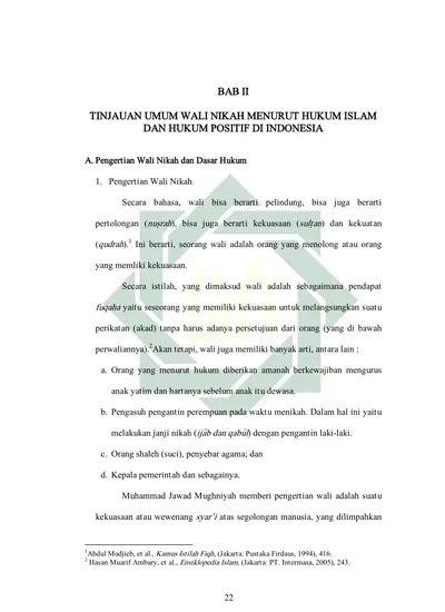 Bab Ii Tinjauan Umum Wali Nikah Menurut Hukum Islam Dan Hukum Positif