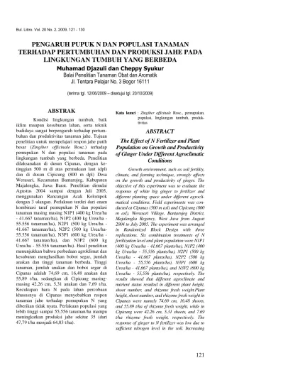 Pengaruh Pupuk N Dan Populasi Tanaman Terhadap Pertumbuhan Dan Produksi