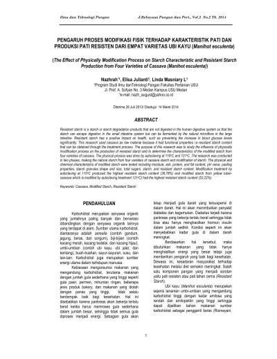 Pengaruh Proses Modifikasi Fisik Terhadap Karakteristik Pati Dan