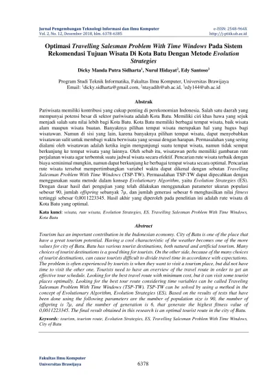 Optimasi Travelling Salesman Problem With Time Windows Pada Sistem