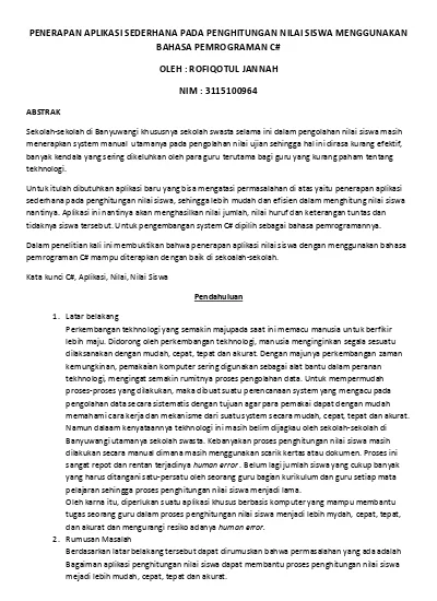 PENERAPAN APLIKASI SEDERHANA PADA PENGHITUNGAN NILAI SISWA MENGGUNAKAN