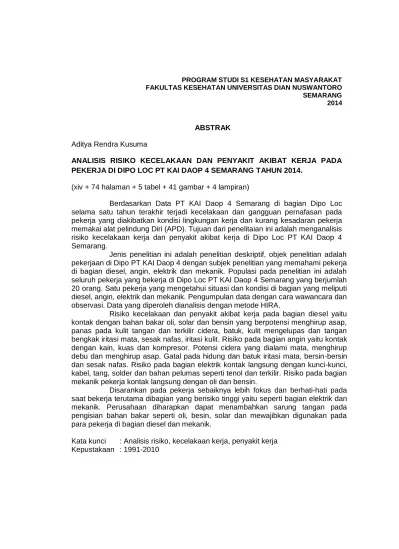 ABSTRAK ANALISIS RISIKO KECELAKAAN DAN PENYAKIT AKIBAT KERJA PADA