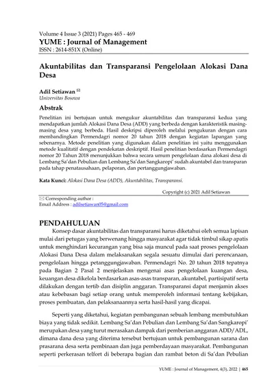 Akuntabilitas Dan Transparansi Pengelolaan Alokasi Dana Desa