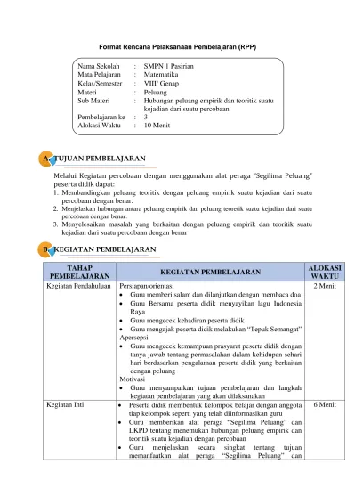 Format Rencana Pelaksanaan Pembelajaran Rpp