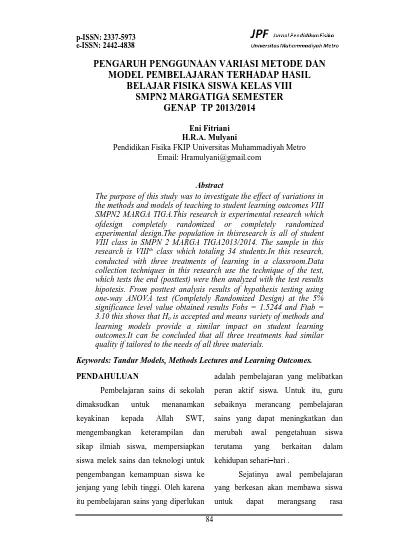 Pengaruh Penggunaan Variasi Metode Dan Model Pembelajaran Terhadap