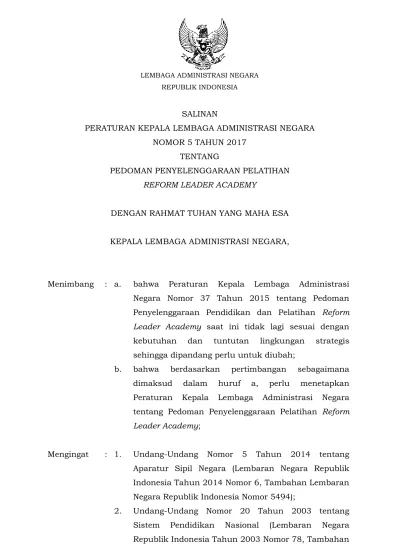 1 SALINAN PERATURAN KEPALA LEMBAGA ADMINISTRASI NEGARA NOMOR 5